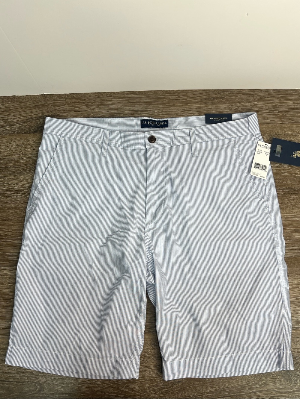 U.S. Polo Assn. Hartford Seersucker Shorts Blue White Stripe Size 38 NWT